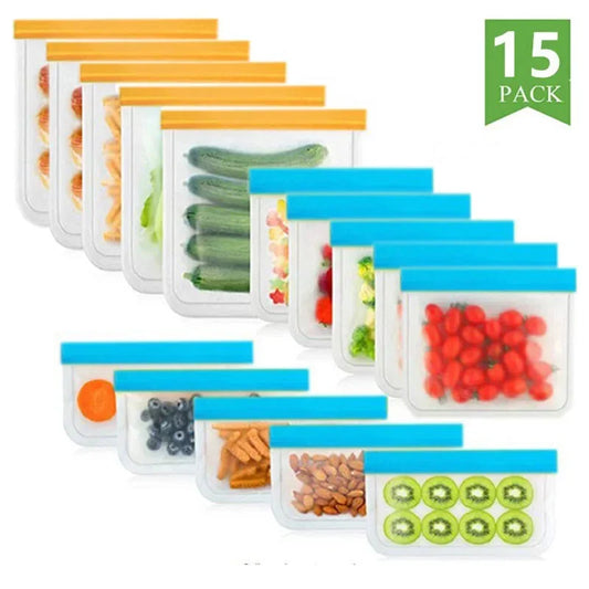 Reusable Silicone Food Storage Bags – Set of 5 (Eco-Friendly)