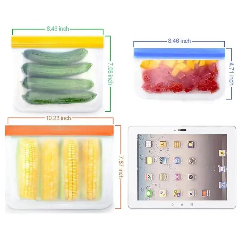 Reusable Silicone Food Storage Bags – Set of 5 (Eco-Friendly)