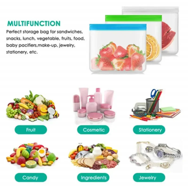 Reusable Silicone Food Storage Bags – Set of 5 (Eco-Friendly)