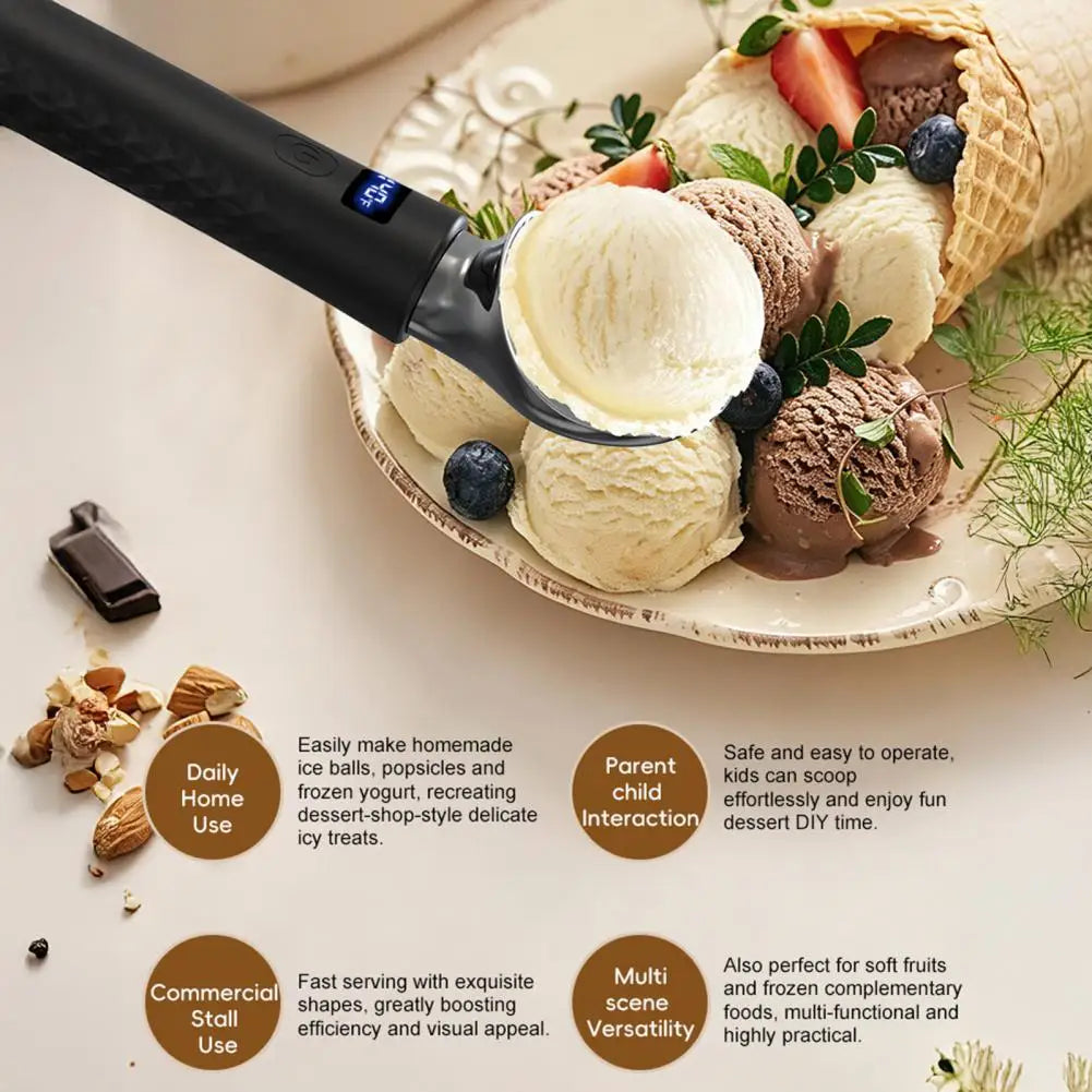 Heated Ice Cream Scoop, Rechargeable, with LED Display, 3 Heat Levels