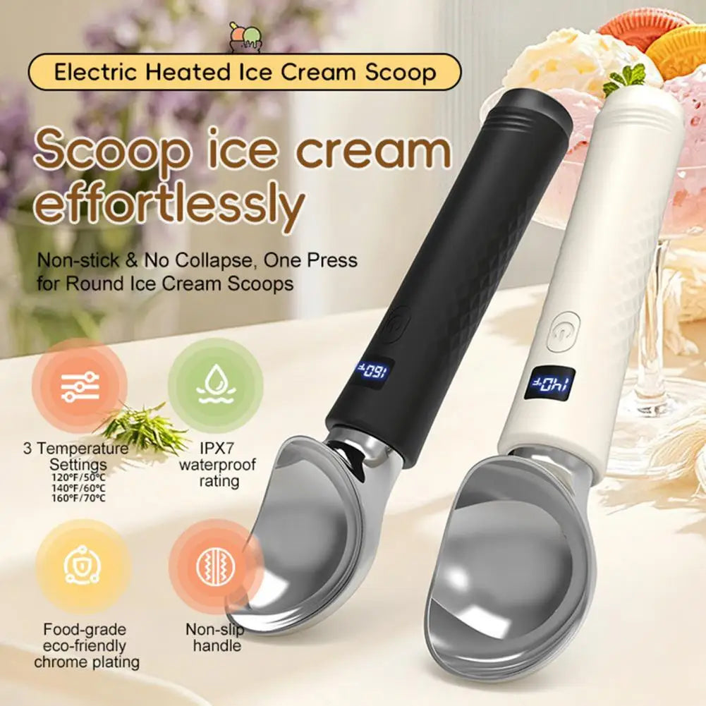 Heated Ice Cream Scoop, Rechargeable, with LED Display, 3 Heat Levels