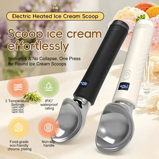 Heated Ice Cream Scoop, Rechargeable, with LED Display, 3 Heat Levels