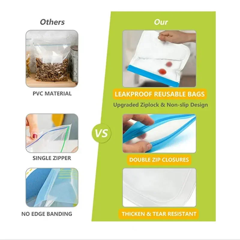 Reusable Silicone Food Storage Bags – Set of 5 (Eco-Friendly)